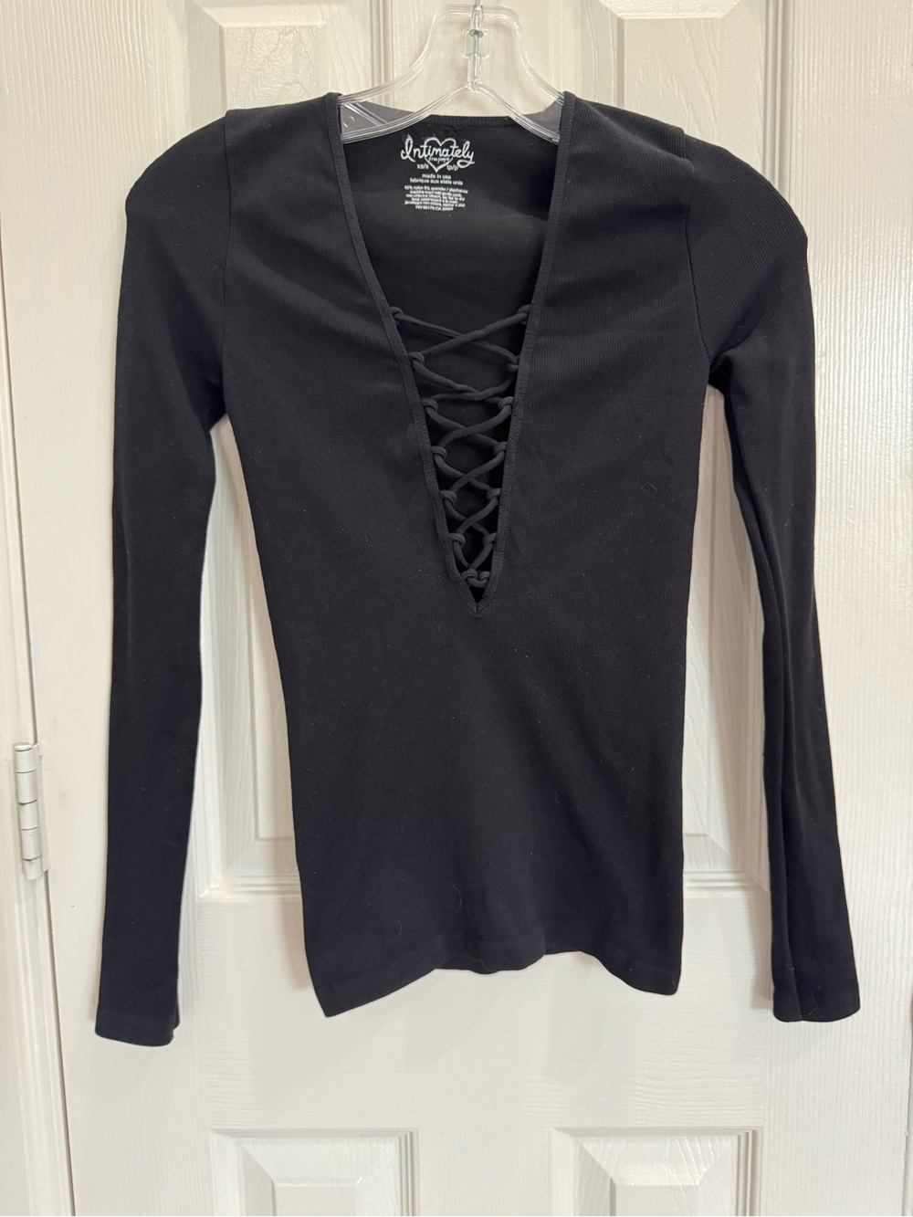 Free People Black Long-Sleeve Lace-Up Bodycon Top